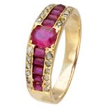 Antique 14K. yellow gold ring set with rose cut diamond and ruby.