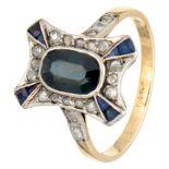 18 kt Bicolor gold Art Deco ring set with approx. 1.25 ct. sapphire and diamond.