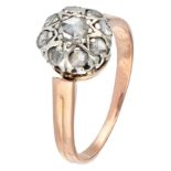 Antique 14K. rose gold / 800 silver cluster ring set with rose cut diamonds.