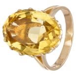 Vintage 18K. yellow gold Swedish design ring set with approx. 13.70 ct. citrine.