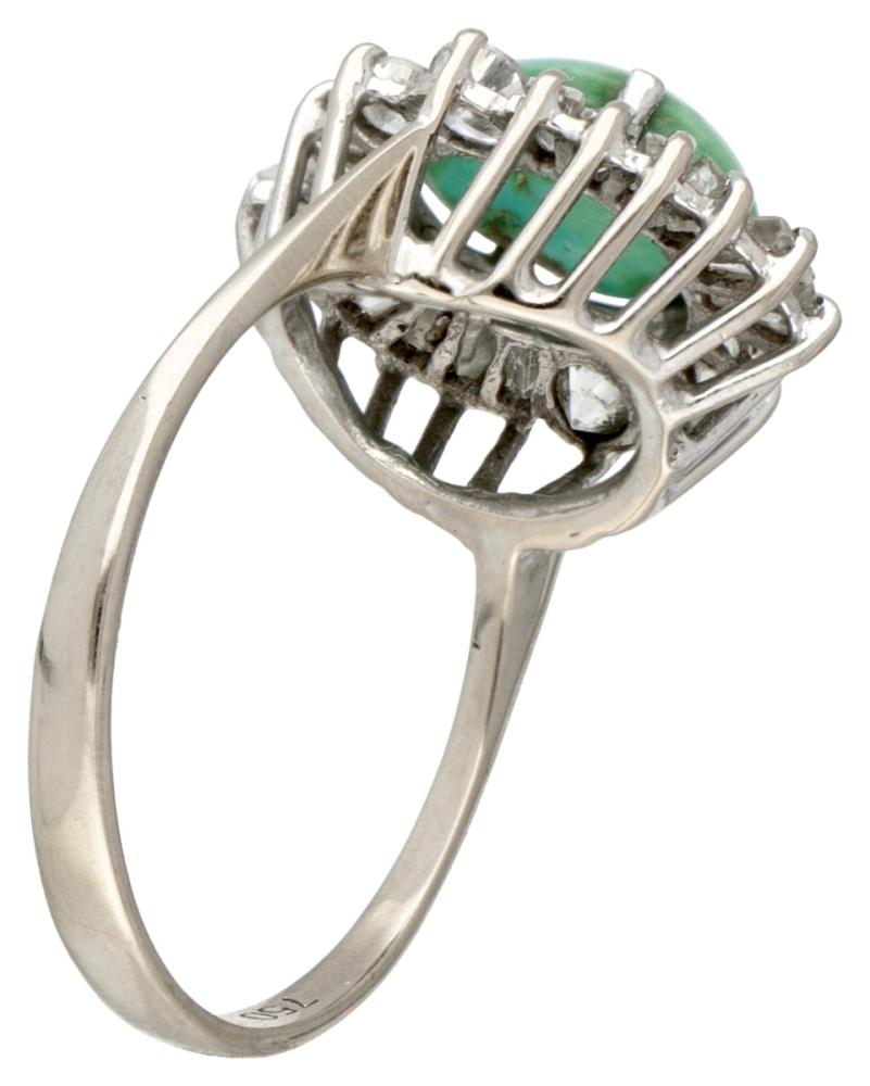 18K. White gold ring set with approx. 0.60 ct. diamond and approx. 1.86 ct. turquoise. - Image 2 of 3