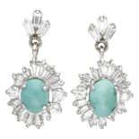 18K. White gold earrings set with approx. 1.72 ct. diamond and approx. 2.02 ct. turquoise.