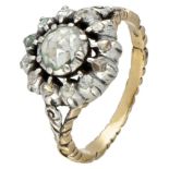 Vintage 14K. yellow gold/sterling silver rosette ring set with rose cut diamonds.