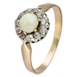 Antique 14K. rose gold cluster ring set with approx. 0.22 ct. diamond and approx. 0.39 ct. opal.