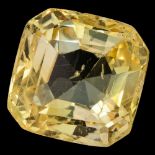 NEL certified 14.65 ct. square cushion cut natural yellow sapphire.