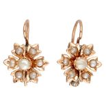 Antique BLA 10K. rose gold earrings set with seed pearls.