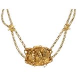 Antique 18K. yellow gold festoon necklace with a biblical representation of Mary with Elizabeth - Lu