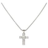 18K. White gold necklace and cross-shaped pendant set with approx. 1.06 ct. diamond.