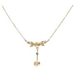 14K. Yellow gold Art Nouveau necklace set with rose cut diamonds.