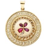 Vintage 14K. yellow gold pendant set with natural ruby ​​and diamond.