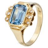 18K. Yellow gold retro ring set with approx. 3.03 ct. synthetic spinel and diamond.