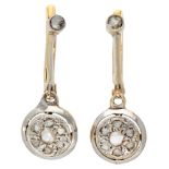 Antique 14K. yellow gold and Pt 850 platinum earrings set with rose cut diamonds.