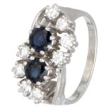 14K. White gold ring set with approx. 1.24 ct. natural sapphire and approx. 0.64 ct. diamond.