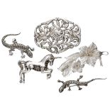 Lot of five 835 silver vintage brooches.