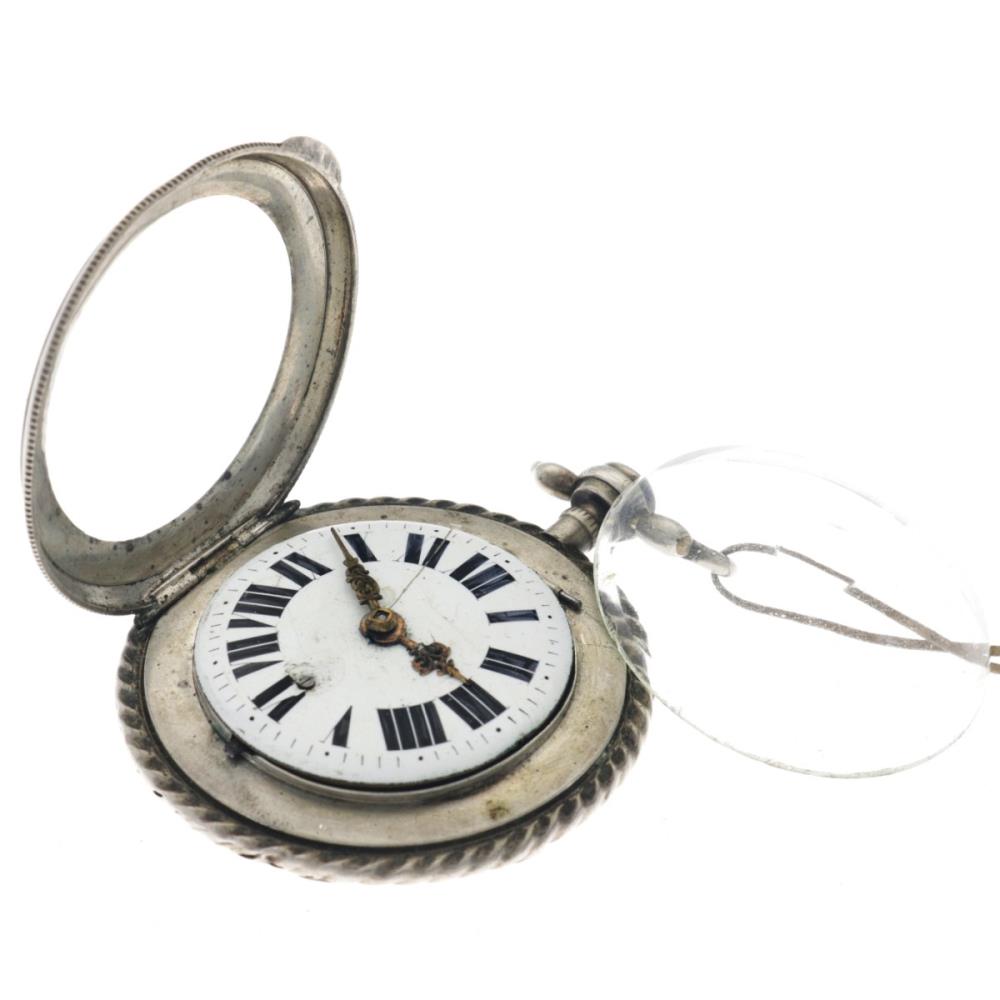 Silver Pocket Watch Verge Fusee- Men's pocket watch - approx. 1850. - Image 5 of 8