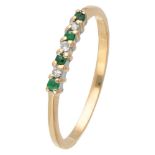 14K. Yellow gold alliance ring set with diamond and natural emerald.