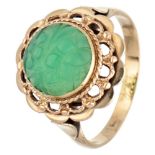 Vintage 14K. yellow gold openwork ring set with floral carved chrysoprase.