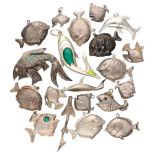 Lot of various silver pendants / brooch of sea animals.