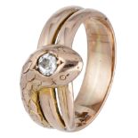 Victorian BLA 10K. rose gold snake ring set with approx. 0.16 ct. diamond.