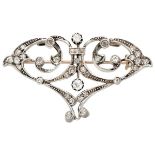 14K. Golden / sterling silver Art Nouveau brooch set with approx. 0.90 ct. diamond.