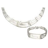 Sterling silver set of necklace, bracelet and earclips with meander motif by Scandinavian designer V