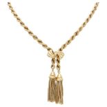 18K. Yellow gold cord link necklace with yellow gold tassels.