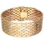 Retro 14K. tricolor gold large flexible Italian design bracelet.