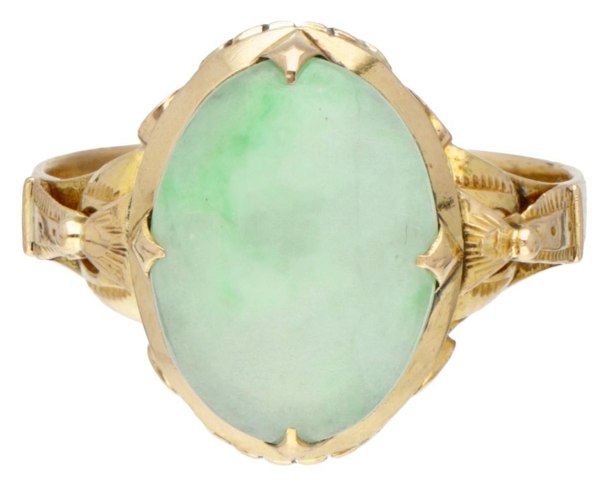 20K. Yellow gold vintage ring set with approx. 3.38 ct. jade. - Image 3 of 3