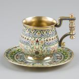 Cup & saucer (Rusland, Moskou Ivan Petrovich Khlebnikov 1867-1917) zilver.