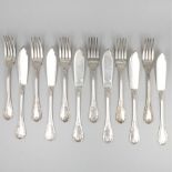 12-piece set of fish cutlery Christofle, model Marly silver-plated.