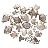 Lot of various silver pendants of sea animals.