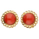 Vintage 14K. yellow gold earrings set with red coral.