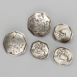 5-piece lot buttons with horseback riders (including the Netherlands, Meppel, Gerrit Boomsma 1744-17