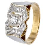Retro 18K. bicolor gold tank ring set with approx. 0.70 ct. diamond.