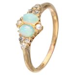 Antique 14K. yellow gold ring set diamond, opal and seed pearl.