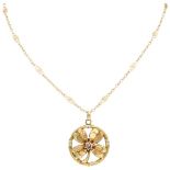 Antique 18K. yellow gold necklace with a four-leaf clover pendant set with a seed pearl.
