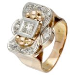 14K. Bicolor gold tank ring set with approx. 0.42 ct. diamond.