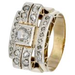 14K. Yellow gold / Pt 900 platinum tank ring set with rose cut diamonds.