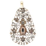 Antique 14K. rose gold pendant set with diamond.