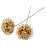 Antique 14K. bicolor gold Dutch regional costume hat pins set with seed pearls.
