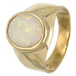 18K. Yellow solitaire gold ring set with opal.