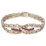 Vintage 14K. white gold bracelet set with approx. 0.22 ct. diamond and ruby.