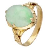 20K. Yellow gold vintage ring set with approx. 3.38 ct. jade.