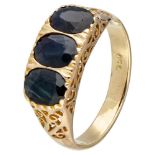 Vintage 14K. yellow gold 3-stone ring set with approx. 2.07 ct. natural sapphire.