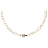 Saltwater pearl necklace with a 14K. white gold closure set with diamond.