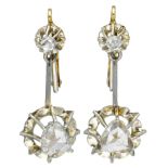 Antique 14K. bicolor gold earrings set with rose cut diamond.