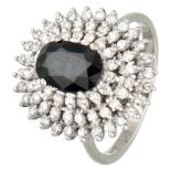 Vintage 18K. white gold entourage ring set with approx. 2.00 ct. natural sapphire and approx. 0.70 c