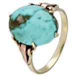Vintage 14K. yellow gold ring set with approx. 5.58 ct. turquoise.