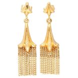 Vintage 18K. yellow gold earrings with tassels.