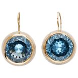 Vintage 14K. yellow gold Finnish design earrings set with approx. 26.62 ct. synthetic blue spinel.
